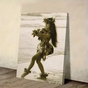 1 Piece Hawaiian Hula Dancer Beach Canvas Poster (With Frame) - 2D Graphic Art, Tropical Wall Decoration, Suitable for Bedroom, Living Room, and Hallway - Durable Canvas, Easy to Hang, Beach Theme Decoration