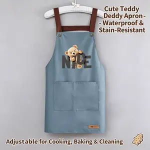 Cute Kitchen Apron - Adjustable Apron with Teddy Bear Design for Women, Perfect Gift Idea