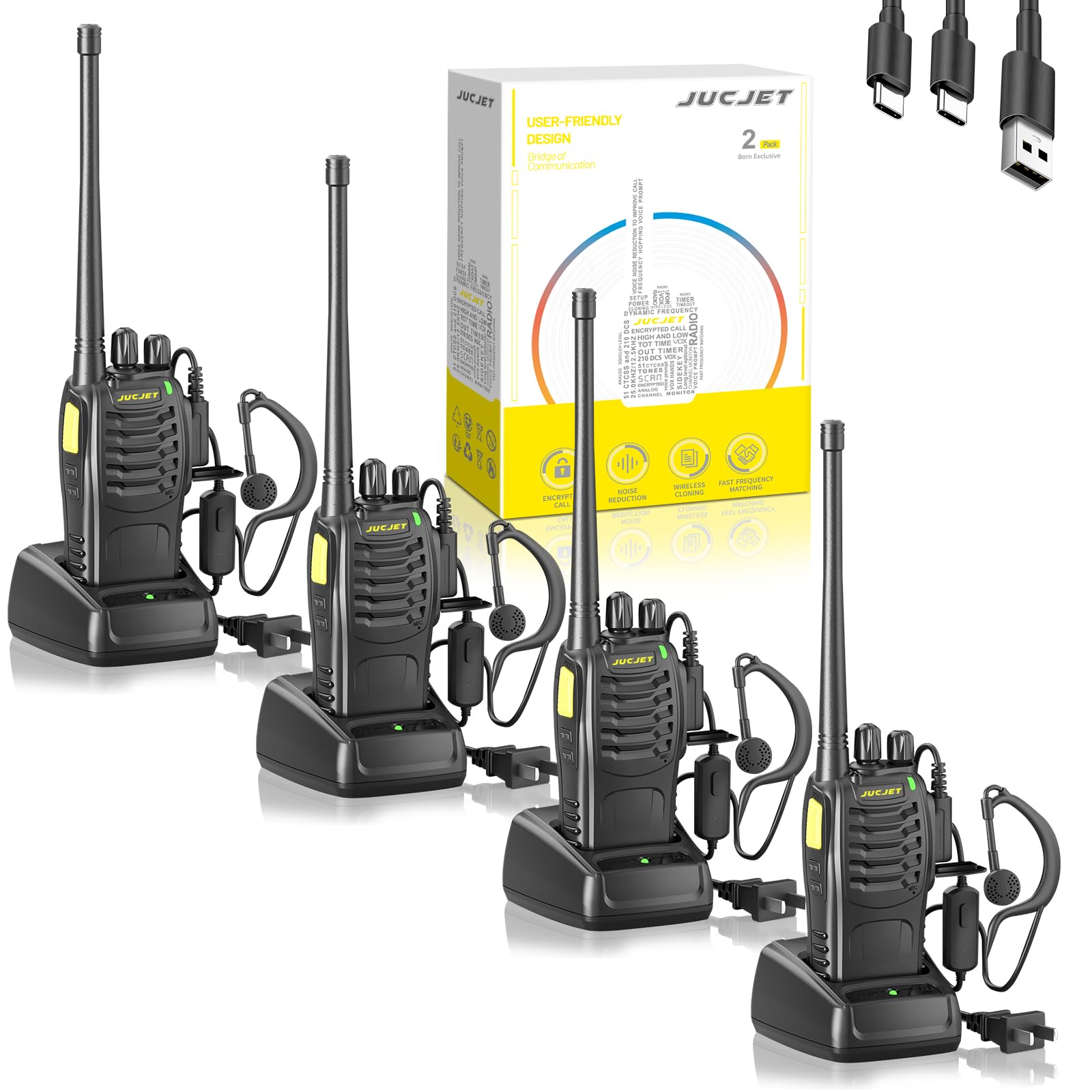 Walkie Talkies for Adults 4 Pack - Rechargeable Long Range 2 Way Radios with Charging Base, Headsets, Type-C Cable, One-Click Pairing, Noise Reduction & Digital Encryption - Perfect for Family Outdoor Hiking (Black) Walkie Talkies for Adults 4 Pack - Rechargeable Long Range 2 Way Radios with Charging Base, Headsets, Type-C Cable, One-Click Pairing, Noise Reduction & Digital Encryption - Perfect for Family Outdoor Hiking (Black)