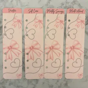 A6 Bookmark Tabbed Dividers with Pink Bow Design for Vacation Self Care Monthly Savings and Month Ahead Organization