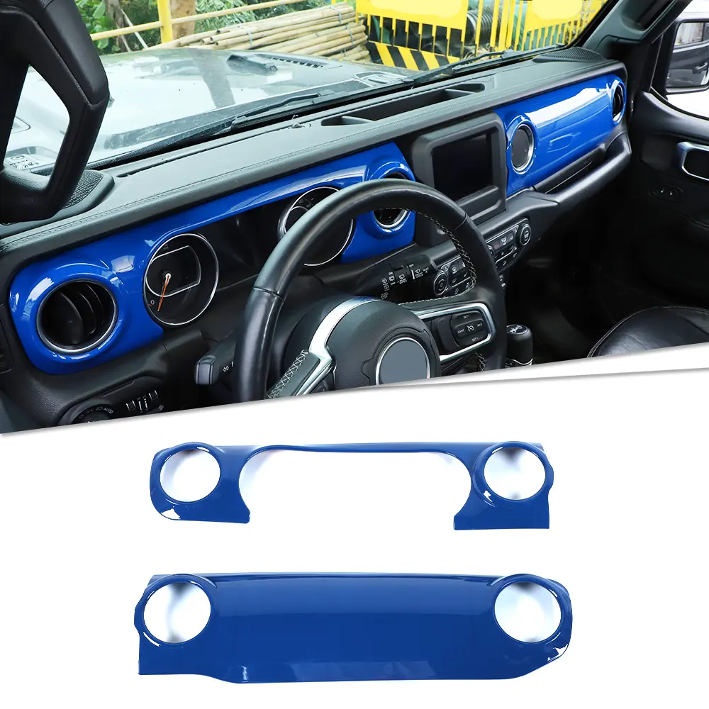 ABS Carbon Fiber Blue Center Console Dashboard Decoration Panel Cover Trim Interior Kit - 2-Piece Car Interior Decal, UV Resistant Vehicle Accessory with DIY Install, Fitment for 2018-2023 Jeep Wrangler JL JLU/Gladiator JT