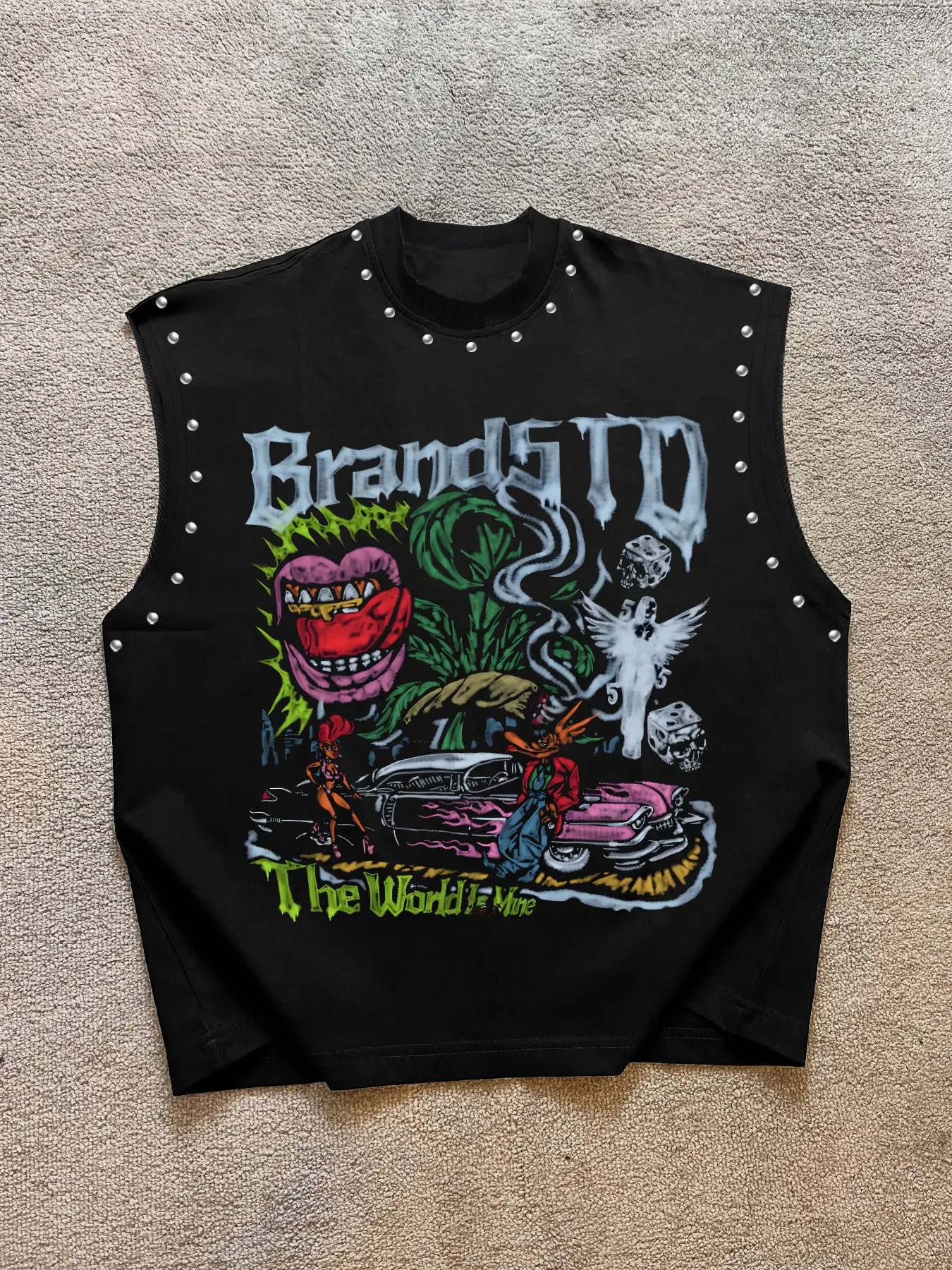 Unisex Rivet Sleeveless Vest, Streetwear Tank Vest, Vest Tank Top, Graphic Letter Print Round Neck, Casual Fitted Streetwear, Fitness and Daily Wear, Trendy and Comfortable, Menswear