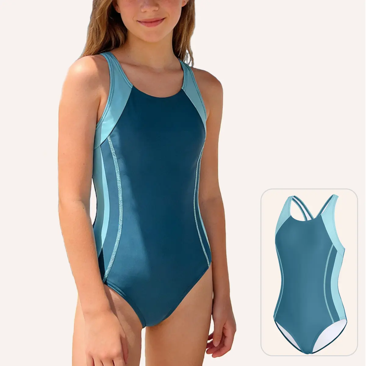 Beautyin Tween Girls' 1-Piece Athletic Swimwear - Wider Straps, Racerback, UPF50+, Fully Lined for Competition & Swimming Lessons