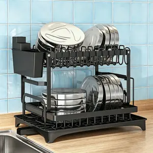 Black2-Tier Kitchen Dish Drying RackI Organize Your Dishes inStyle