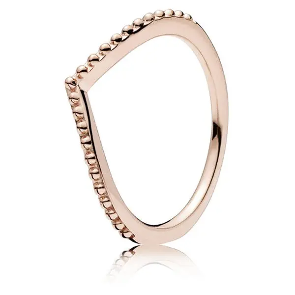 PANDORA Beaded Wishbone Ring for Women in PANDORA Rose, Minimalist Stackable Design with Polished Finish, Beads