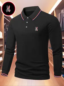 Men's Solid Color Long Sleeve Polo Shirt, High-End Fashionable Fabric for Comfort, Casual Sportswear for All Seasons, Perfect for Golf and Light Business Wear