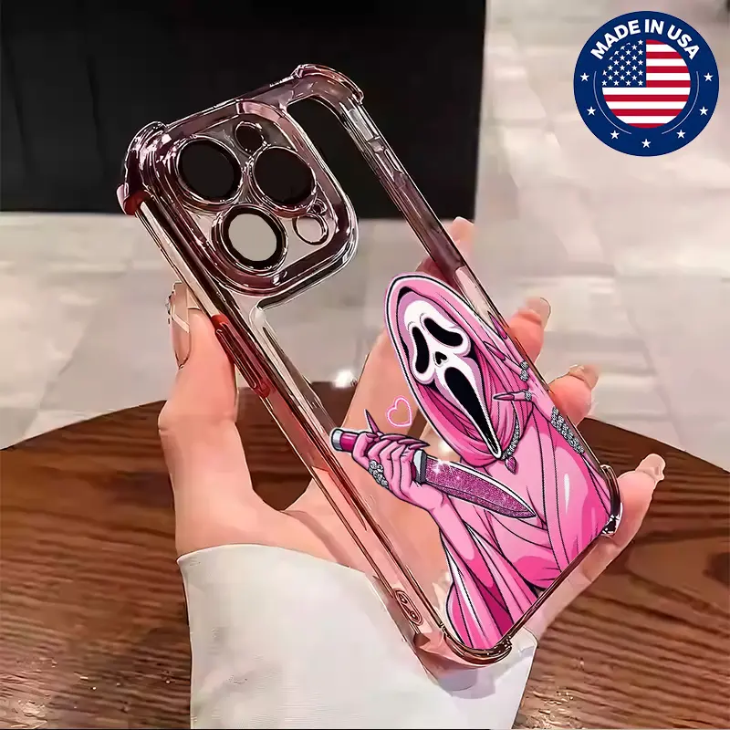 Customized Patterned Pink Ghostface Aesthetic Silicone Phone Case - Soft TPU Protective Cover for Multi-Model Various iPhones 12/13/14/15/16 Plus Pro Max, Drop Protection, Anti-Scratch Vintage Fashion Mobile Accessory, Scratch Resistant