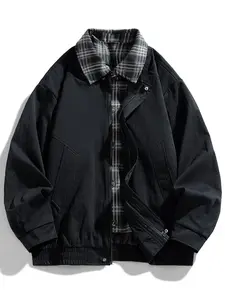 Men's Casual Loose-Fit Woven Jacket, Vintage British Style Colorblock Design, Perfect for Spring & Fall Travel Camping Parties（gift）