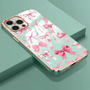 Pink Ribbon Bow Pattern Phone Case， Elegant Romantic Style for iPhone 17 16 15 14 13 12 11 Plus Pro Max Gift.