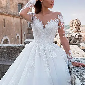 Lace Corset Wedding Dress V-neck 2026 New Large Trailing Wedding Dress Vintage Sexy Tulle Long Sleeve Wedding Dress