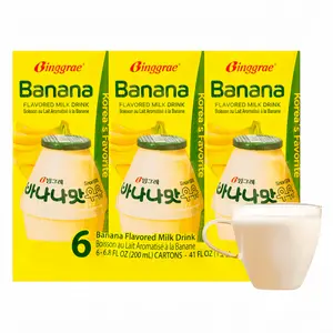 Binggrae Banana Flavored Milk Drink, Korean Classic Sweet Banana Milk, 6×200ml Cartons