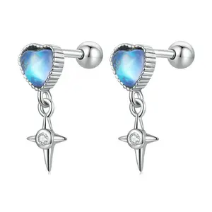 EAMTI 925 Sterling Silver Blue Heart and Star Cubic Zirconia Earrings Dainty Jewelry Gifts for Women Birthday/Anniversary Day/Valentine’s Day