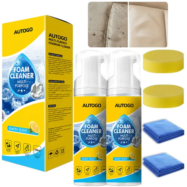 150ML Multi-Enzyme Foam Cleaner Spray, Car Interior Cleaner Kit with Sponge & Towel, All Purpose Deep Cleaning Foam for Leather Seats, Dashboard, Windows, Kitchen Grease, Bathroom Tiles & Sofa Upholstery