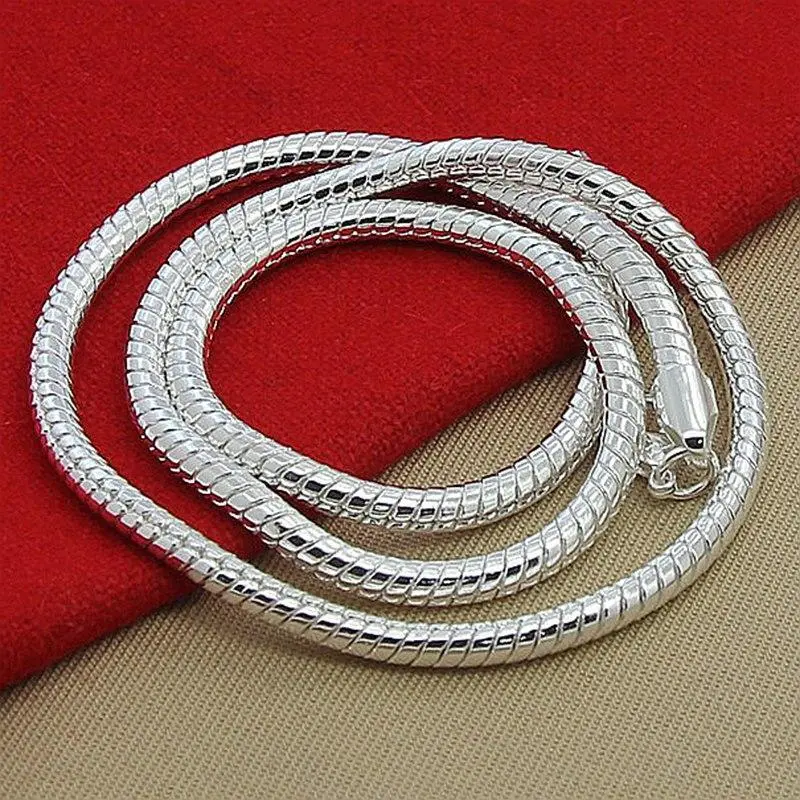 925 Sterling Silver 16/18/20/24/22/24/26/30 Inch 3mm Snake Chain Necklace For Woman Man Wedding Engagement Jewelry