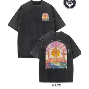 Women's "He Is Risen" Matthew 28:6 Graphic T-Shirt, 100% Cotton Washed Soft Shortsleeve Relaxed Fit Streetwear Casual Top for Pairing with Jeans
