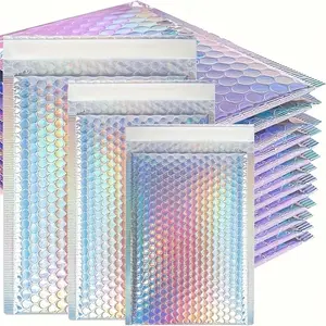 10pcs Thick Rainbow Laser Aluminum Foil Bubble Bags, Waterproof Shockproof Anti-Breakage, Polyethylene Mail Pouches for Office Home Use