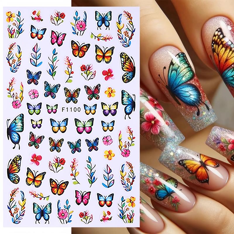 8 Vibrant Butterfly and Floral Nail Art Stickers, 3D Spring Summer Designs, Elegant Rose Daisy Lotus, Flower Design Nails, Nail Decorations, Butterfly Decor