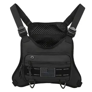 Running Vest Chest Bag Unisex Tactical Lightweight Sports Outdoor Pack with Adjustable Strap Multi-Pocket Black