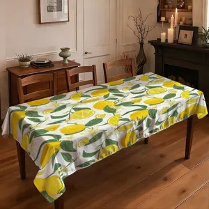 1 piece of 2D flat printed tablecloth  Fresh Lemon Print Tablecloth, Waterproof and Oil-proof, Wash-free Table Cover for Kitchen Dining Room, Rectangular Table Decor Cloth