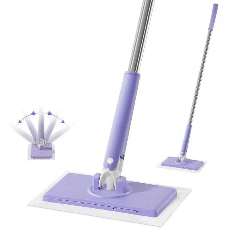 360-Degree Rotatable Compact Wet/Dry Mop - 2 Lengths (35.43in-47.24in), Hands-Free Disposable Cotton Face Towel Replacement, Multifunctional Multi-Surface Floor Cleaner for Bathroom Dry/Wet Clean