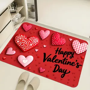 1 Valentine's Day Heart Doormat| Machine Washable, Material, Rectangular Shape, Adhesive, Suitable for Living Room and Bedroom Entrance, Outdoor Mat, Room Decoration