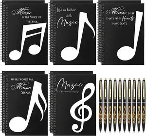 10 Set Music Themed Stationery Gifts Sets Including 10 count Music Composition Manuscript Clef A5 Notebook and 10 count Ballpoint Pens Music Gifts Bulk for Music Teachers Students