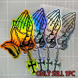 1PC Praying Hands Car Stickers, Stylish Car Merch, Vehicle Exterior Decoration, Waterproof for DIY Motorbike Front Fairing, Scooter, Car Window, Self-adhesive Vinyl Decals, Multiple Colors Available, Truck Car Decal, Universal Car Sticker