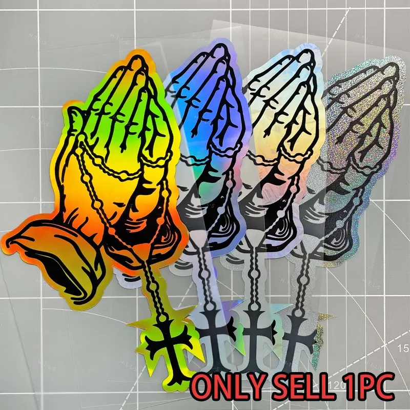 1PC Praying Hands Car Stickers, Stylish Car Merch, Vehicle Exterior Decoration, Waterproof for DIY Motorbike Front Fairing, Scooter, Car Window, Self-adhesive Vinyl Decals, Multiple Colors Available, Truck Car Decal, Universal Car Sticker