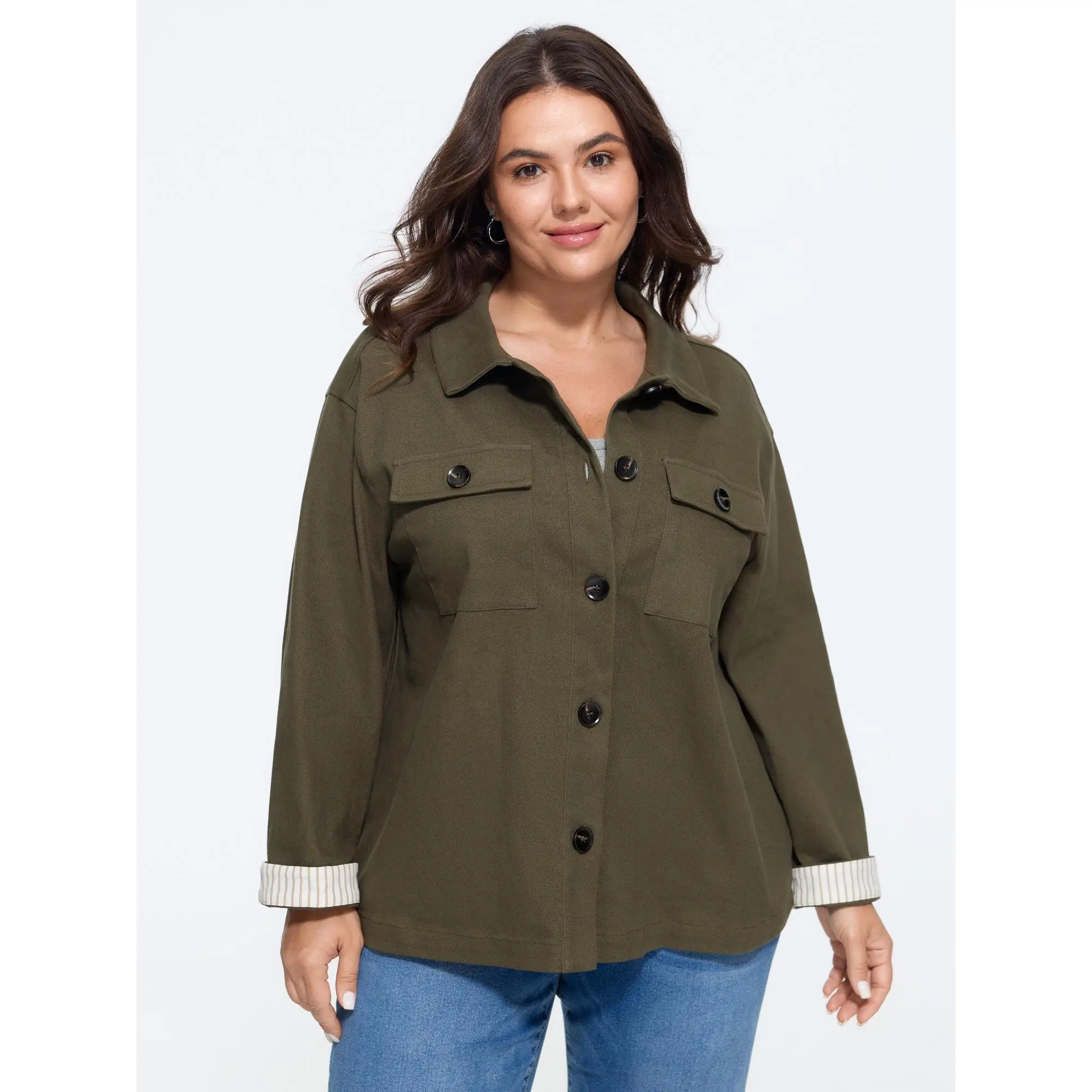 BLOOMCHIC Plus Size Lapel Collar Button‑Front Flap Pockets Jacket[M-6X] Summer Finds