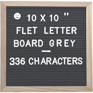 Felt Letter Board with 336 Letters Numbers & Symbols,  of School Board, 10x10 Inches, Changeable Message Board with Wooden Frame Wall Mount Hook (Grey)