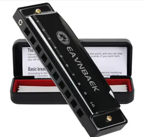 Eavnbaek 10 Holes 20 Tones Blues Harp Mouth Organ Harmonica, Diatonic Blues Harmonica Key of C, For Adults Student Beginners Professionals, with Hard Case and Cleaning Cloth (Black)