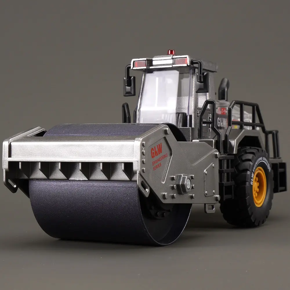 Alloy Road Roller Die-Cast Model Construction Vehicle Toy - Inertia Push & Go, Working Roller, Wear-Resistant Rubber Tires, Detachable Hood, Realistic Lights & Sounds, Collectible for Construction Vehicle Enthusiasts, Die-Cast Model Construction Vehicles