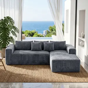 【Deals For You】Joylsle Gray 104" Wide Luxury Corduroy Modular Couch, Comfy L-Shaped Sectional with Deep Seating & Low Profile, 2 Packages with 1 Large Chaise and 2 Throw Pillows, Easy Assembly Sofa for Office & Home，a cloud couch,sofas living room