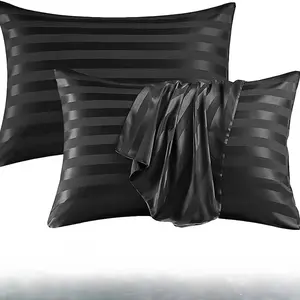 Set of 2 Satin Silk Striped Pillow Covers for Hair And Skin - Luxuriously Soft, Cooling, And Cozy - Upgrade Your Bedroom Aesthetic with a Sophisticated, Hotel-Like Feel