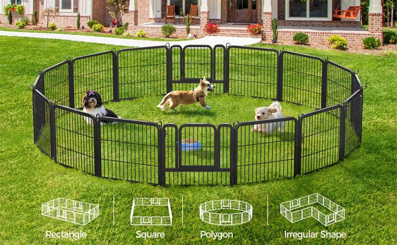 Yaheetech Dog Playpen 16 Panels Metal Pet Playpen Exercise Barrier Outdoor Indoor Fence with Door, 32/25 inch