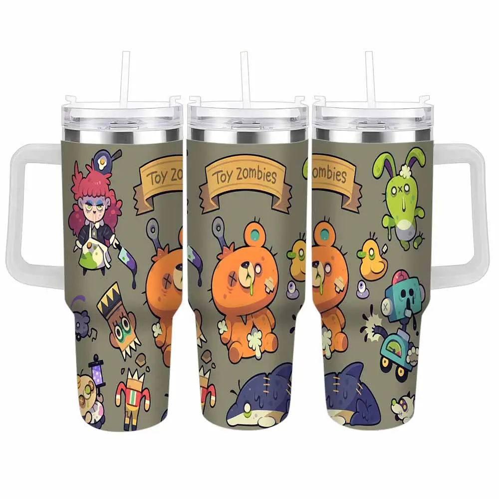 Zombie Plushie Pattern Vacuum Insulated Stainless Steel Tumbler, 40oz/30oz Double Wall Mug, Undead Toy Inspired Graphics, Gothic Style Travel Cup for Daily Commute, Gothic Enthusiasts Birthday Gift