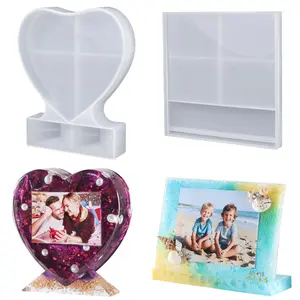 LET'S RESIN Picture Frame Resin Molds, Large Unique Silicone Molds for Photo Frame, Rectangle & Heart Shape Epoxy Molds for DIY Home Decor, Handmade Gifts