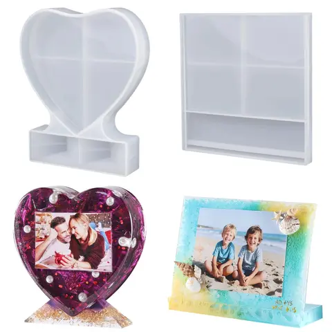 LET'S RESIN Hand-Made Silicone Photo Frame Moulds - Large Unique Rectangle & Heart Shapes, Bubble-Free Pour, Mirror-Gloss Cast for Epoxy Crafts, Memories, Flowers Bouquet, Adults' Desk Gifts (Toys & Hobbies, DIY, Candle & Soap Making)