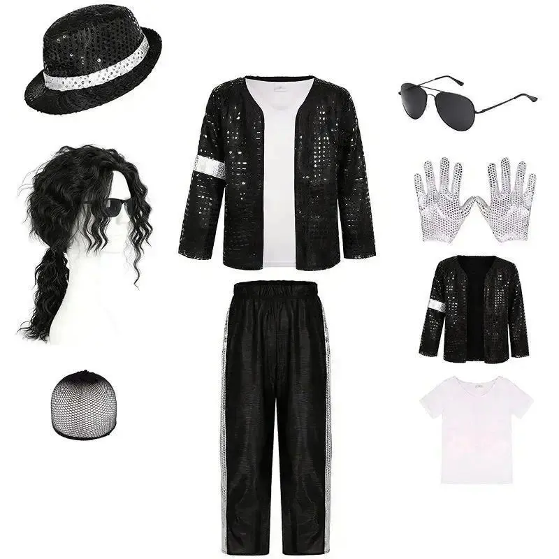 Michael Jackson Cosplay Costume  Halloween Cosplay Birthday Party Dance Performance Costume Pop Star Boys Girls Outfits