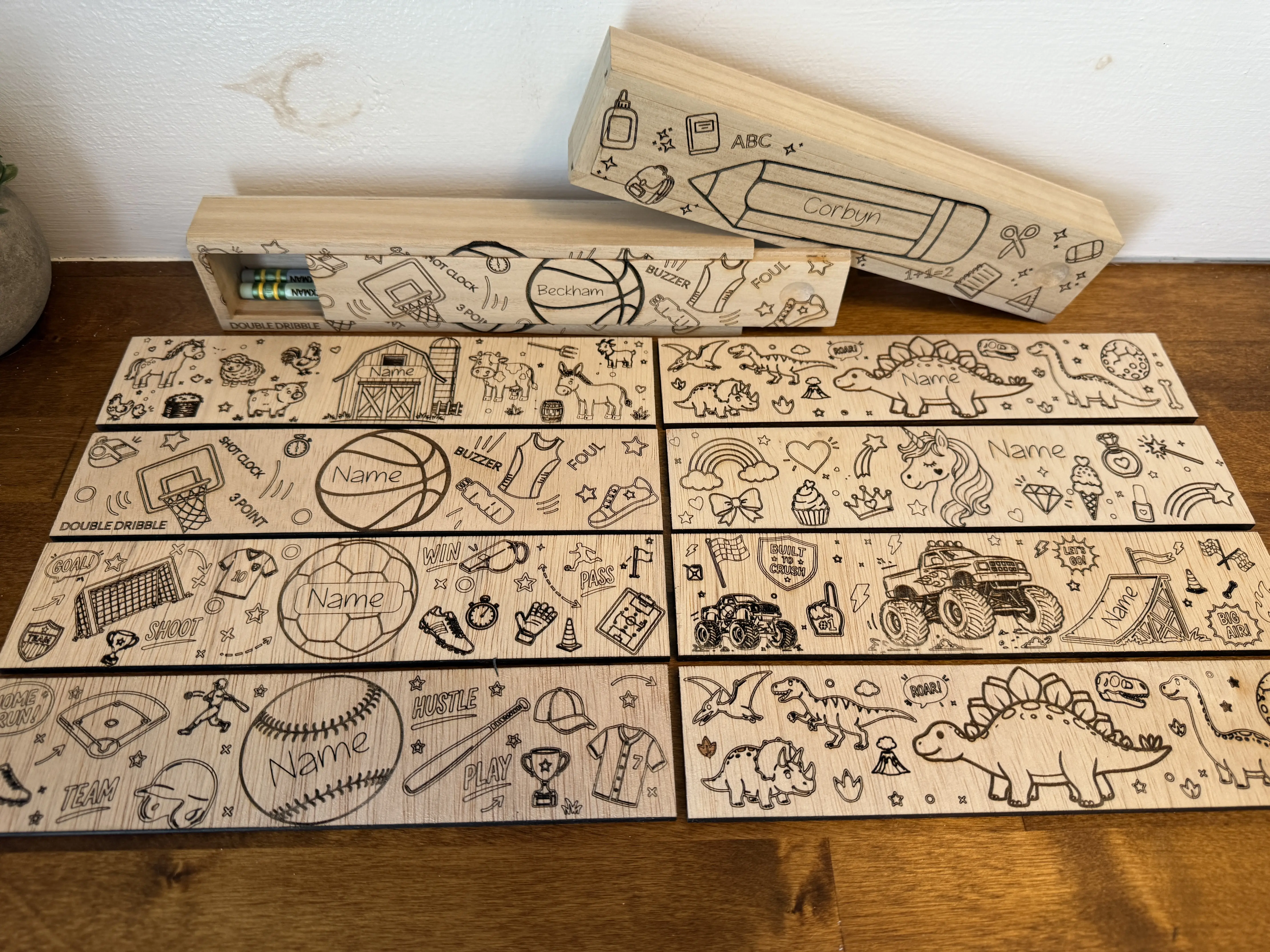 Personalized Wooden Pencil Boxes with or without Pencils - 9 Styles available Back to School Supplies