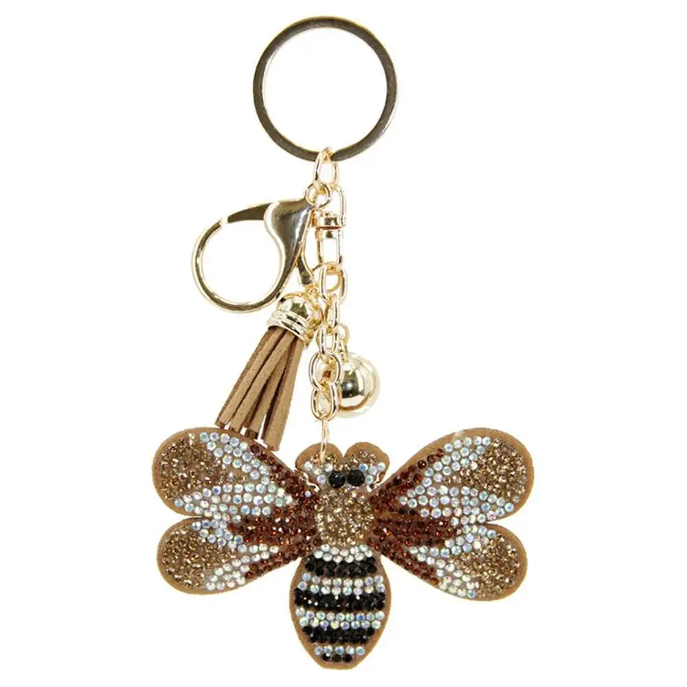 Fashion Rhinestone Bee Key Chain with Tassel Detail, Sparkling Insect Motif Accessory for Women's Bags and Car Keys, Sparkle Effect, Insects, Bee Motif