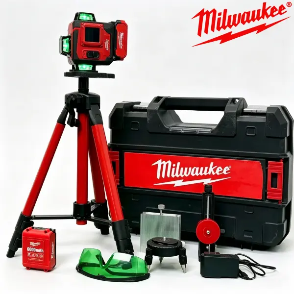 Milwaukee M18 Green Rotary Laser Level Kit - Includes Receiver, Tripod Mount, Battery, Charger, Carry Case - for Grading, Outdoor Construction Layout tools torque setting accessory magnetic