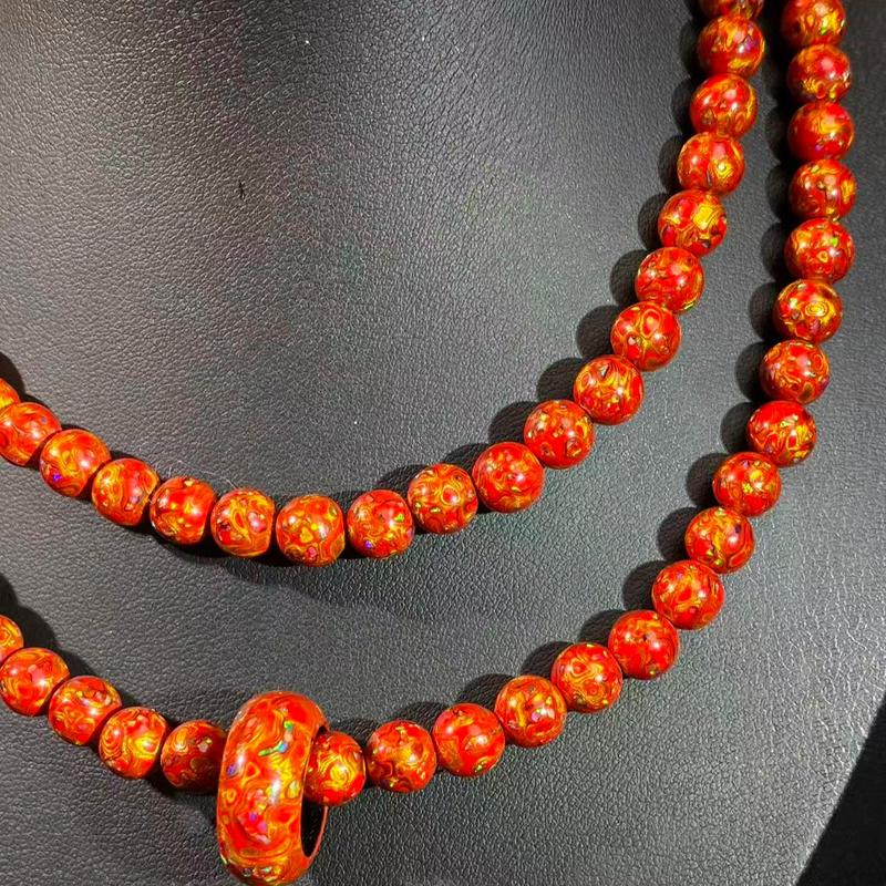 Lacquer Mala Necklace 108 beads 7mm+ Opal Inlaid Collection