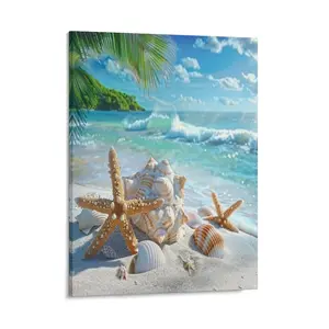 Beach Seashells Canvas Posters Wall Art Prints Summer Ocean Seascape Painting Home Wall Aesthetic Living Room Bedroom Office Decor Festival Gift