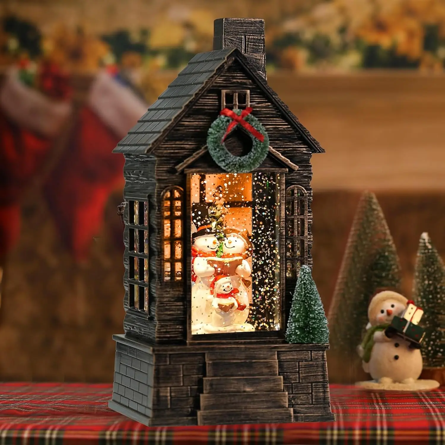 Christmas Snow Globes with Snowman Musical Timer Snow Globe Lantern with Swirling Glitter Lighted Snow Globe Christmas (Snowman)