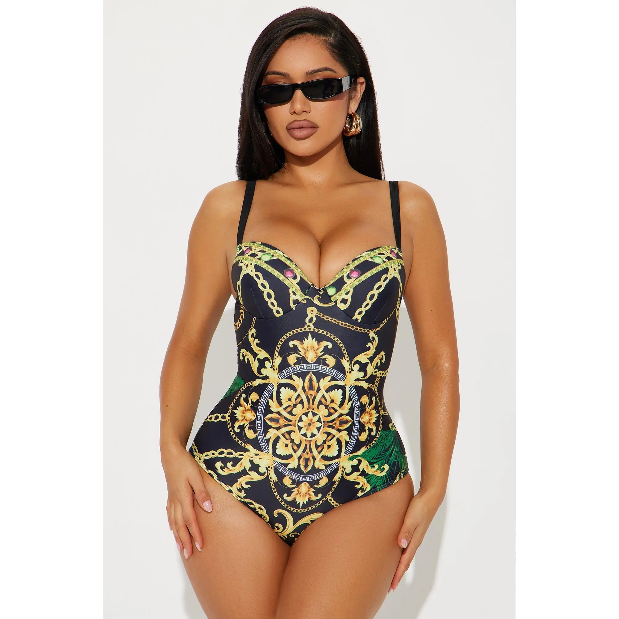 Moira Underwire 1 Piece Swimsuit Set - Black/combo