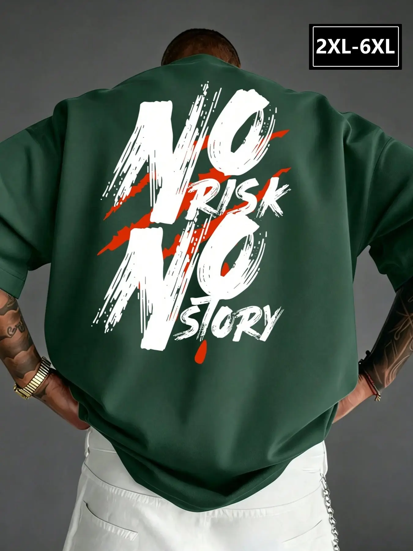 Oversized Men's Motivational Print T-Shirt, Soft Breathable Fabric, Loose Fit Round Neck, Casual Versatile Streetwear, Sizes 2xl-6xl
