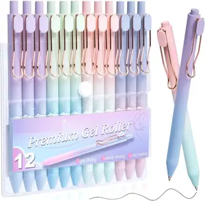 Gel Pens, 12 Pcs Smooth Writing Pens No Bleed & Smear, Black Ink Cute Pens Fine Point (0.5mm), Retractable Aesthetic Journaling Pens School Office Supplies for Women & Men