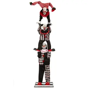 3-Stacked Acrobatic Animatronic Clowns Decoration