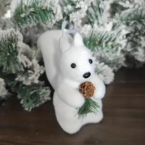 1pc White Squirrel Plush Hanging Ornament - Soft PVC Cute Squirrel with Pine Cone & Green Leaves, Realistic Christmas Tree Decoration, Pet-Friendly Stuffed Animal for, Home, Xmas Tree, Birthday & New Year Gifts